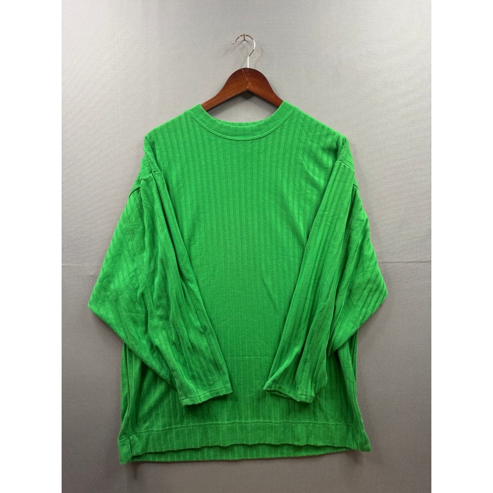 Express Tricot Vintage Green Ribbed Knit Long Sleeve Crew Neck Top Womens XS